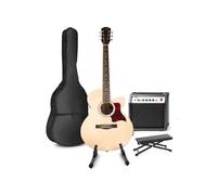 MAX ShowKit guitare électrique acoustique avec support de guitare et repose-pieds - Bois Marron