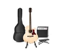 MAX ShowKit Guitare Électrique Acoustique avec Support de Guitare et Repose-Pied - Bois, Idéal pour Débuter la Guitare