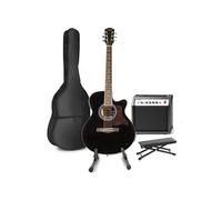 MAX ShowKit Guitare Électrique Acoustique avec Support de Guitare et Repose-Pied - Noir, Idéal pour Débuter la Guitare