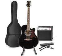 MAX ShowKit Guitare Électrique Acoustique avec Support de Guitare et Repose-Pied - Noir, Idéal pour Débuter la Guitare