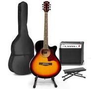 Guitare électro-acoustique GENERIQUE MAX ShowKit guitare électrique acoustique avec support de guitare et repose-pieds - Sunburst