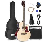 MAX! Guitare électro-acoustique Dreadnought – Amplificateur 40W – Bois clair – Débutant à avancé