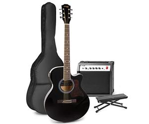 MAX ShowKit Pack Guitare Électro-Acoustique avec Accessoires - Noir, Idéal pour Débuter la Guitare