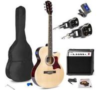 Max Showkit - Pack Guitare Électro-Acoustique Débutant 4/4 Ampli 40 Watts et Système Sans Fil | Beige