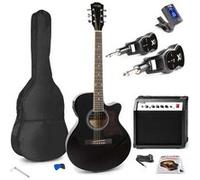 Max Showkit - Pack Guitare Électro-Acoustique Débutant 4/4 Ampli 40 Watts et Système Sans Fil | Noire