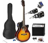Max Showkit - Guitare Acoustique 4/4 Adulte - SunBurst, Système Sans Fil, Cordes en Acier, Amplificateur Intégré 40W, Sac de Transport, Idéal pour Musiciens Débutants et Intermédiaires