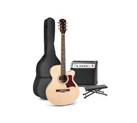 MAX ShowKit Set de Guitare Électrique Acoustique avec Banc - Bois, Idéal pour Débuter la Guitare