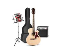 MAX ShowKit Set de Guitare Électrique Acoustique avec Pupitre - Bois, Idéal pour Débuter la Guitare