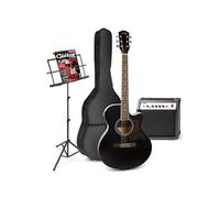 MAX ShowKit Set de Guitare Électrique Acoustique avec Pupitre - Noir, Idéal pour Débuter la Guitare