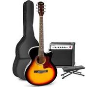 MAX ShowKit Set de Guitares Électriques et Acoustiques avec Banc - Sunburst, Idéal pour Débuter la Guitare