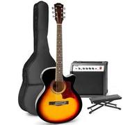 MAX ShowKit set de guitares électriques et acoustiques avec pouf - Sunburst, idéal pour débuter la guitare