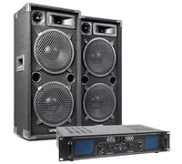 MAX SKYTEC Pack Complet Max210 - Enceinte Passive Puissante 2X 10 1000W avec Amplificateur 2X 500W, Câbles Haut-Parleurs Intégrés, Idéal pour Soirées et Karaokés
