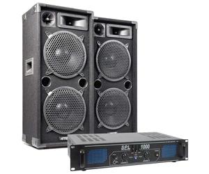 MAX SKYTEC Pack Complet Max210 - Enceinte Passive Puissante 2X 10 1000W avec Amplificateur 2X 500W, Câbles Haut-Parleurs Intégrés, Idéal pour Soirées et Karaokés