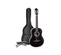 MAX SoloArt Guitare Acoustique Classique avec Repose-Pied - Noir, Idéal pour Débuter la Guitare