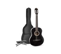 MAX SoloArt Guitare Acoustique Classique avec Repose-Pied - Noir, Idéal pour Débuter la Guitare