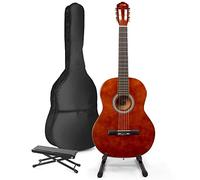 MAX SoloArt Guitare Acoustique Classique avec Support de Guitare et Repose-Pied - Marron, Idéal pour Débuter la Guitare