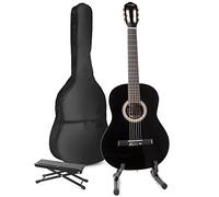 MAX SoloArt Guitare Acoustique Classique avec Support de Guitare et Repose-Pied - Noir, Idéal pour Débuter la Guitare
