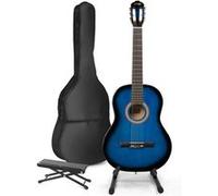 Guitare acoustique classique MAX SoloArt avec support et repose-pied - Bleu