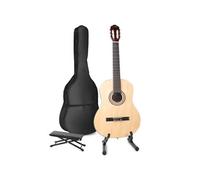 MAX SoloArt Guitare Acoustique Classique avec Support de Guitare et Repose-Pied - Bois, Idéal pour Débuter la Guitare