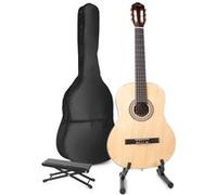 MAX SoloArt Guitare Acoustique Classique avec Support de Guitare et Repose-Pied - Bois, Idéal pour Débuter la Guitare