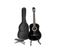 MAX SoloArt guitare acoustique classique avec support de guitare et repose-pieds - Noir