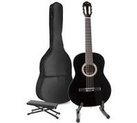 MAX SoloArt guitare acoustique classique avec support de guitare et repose-pieds - Noir Noir G