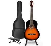 MAX SoloArt guitare acoustique classique avec support de guitare et repose-pieds - Sunburst, idéal pour débuter la guitare Marron