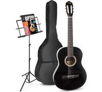 MAX SoloArt guitare acoustique classique avec support de musique - Noir, idéal pour débuter la guitare Noir