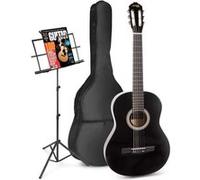 MAX SoloArt Guitare Acoustique Classique avec Support de Musique - Noir, Idéal pour Débuter la Guitare