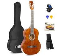 Max SoloArt Guitare Classique Adulte Débutant - Bois Naturel Foncé, Cordes en Nylon, Tuner Digital, Sac de Transport, Médiators, Jeu de Cordes et une Sangle, Idéal pour Musiciens Débutants
