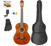 Max SoloArt Guitare Classique Adulte Débutant - Bois Naturel Foncé, Cordes en Nylon, Tuner Digital, Sac de Transport, Médiators, Jeu de Cordes et une Sangle, Idéal pour Musiciens Débutants