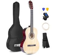 MAX! Guitare classique adulte Max SoloArt – bois naturel, cordes nylon, tuner digital, sac, sangle