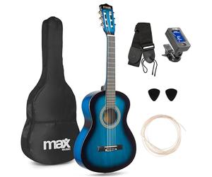 Max SoloArt Guitare Classique Junior 3/4 Bleu Enfant Débutant | Apprentissage Musical pour Enfants 8 à 12 ans, Idéal Début Guitare, Expérience Ludique, Pack Complet avec Accessoires