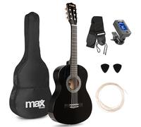 MAX! Pack guitare classique Junior 3/4 – Noire – Cordes en nylon, sac, médiators, sangle – 8–12 ans