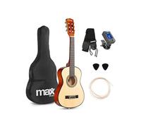 Max SoloArt Pack Guitare Classique Junior 1/4 - Bois Naturel Clair, Cordes en Nylon, 4 à 6 ans, Sac de Transport