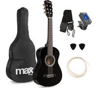 Max SoloArt Pack Guitare Classique Junior 1/4 - Noire, Cordes en Nylon, 4 à 6 ans, Sac de Transport, Médiators, Sangle, un Cadeau pour Enfants Idéal pour Débuter la Guitare