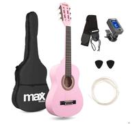 Max SoloArt Pack Guitare Classique Junior 1/4 - Rose, Cordes en Nylon, 4 à 6 ans, Sac de Transport