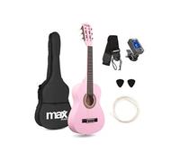 MAX! Pack Guitare Classique Junior 1/4 – Rose, cordes en nylon, 4–6 ans, sac de transport