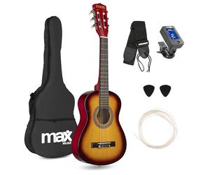 Max SoloArt Pack Guitare Classique Junior 1/4 - Sunburst, Cordes en Nylon, 4 à 6 ans, Sac de Transport, Médiators, Sangle, un Cadeau pour Enfants Idéal pour Débuter la Guitare