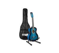 Max SoloArt Pack Guitare Classique Junior 3/4 - Bleue, Cordes en Nylon, 8 à 12 ans, Sac de Transport, Médiators, Sangle, Support Guitare, un Cadeau pour Enfants Idéal pour Débuter la Guitare
