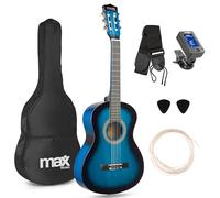 MAX! Pack guitare classique Junior 3/4 SoloArt- Bleue, cordes nylon, 8-12 ans, sac, médiators, sangle