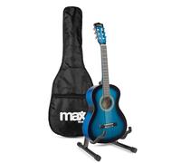 Max SoloArt Pack Guitare Classique Junior 3/4 - Bleue, Cordes en Nylon, 8 à 12 ans, Sac de Transport, Médiators, Sangle, Support Guitare, un Cadeau pour Enfants Idéal pour Débuter la Guitare