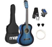 MAX! Pack guitare classique Junior 3/4 SoloArt- Bleue, cordes nylon, 8-12 ans, sac, médiators, sangle