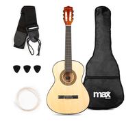 MAX! Guitare classique Pack SoloArt Junior 3/4 Bois naturel clair, cordes nylon, 8 à 12 ans, sac
