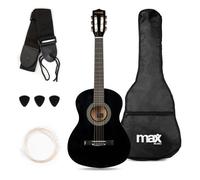 Max SoloArt Pack Guitare Classique Junior 3/4 - Noire, Cordes en Nylon, 6 à 12 ans, Sac de Transport