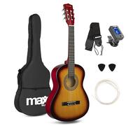 Max SoloArt Pack Guitare Classique Junior 3/4 - Sunburst, Cordes en Nylon, 8 à 12 ans, Sac de Transport, Médiators, Sangle, un Cadeau pour Enfants Idéal pour Débuter la Guitare