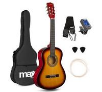 Max SoloArt Pack Guitare Classique Junior 3/4 - Sunburst, Cordes en Nylon, 8 à 12 ans, Sac de Transport, Médiators, Sangle, un Cadeau pour Enfants Idéal pour Débuter la Guitare