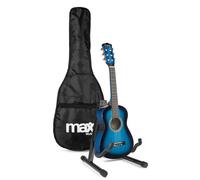 Max SoloArt Pack Guitare Junior 1/4 - Bleue, Cordes Nylon, 4 à 6 ans, Sac de Transport, Médiators, Sangle, Support Guitare