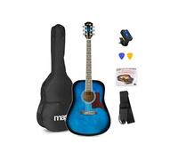 MAX! Guitare acoustique folk SoloJam Adulte – Bleue, cordes acier, accordeur digital, pack débutant