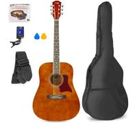 Max SoloJam - Guitare acoustique adulte débutant - Bois naturel foncé, cordes en acier, accordeur digital, sac de transport…